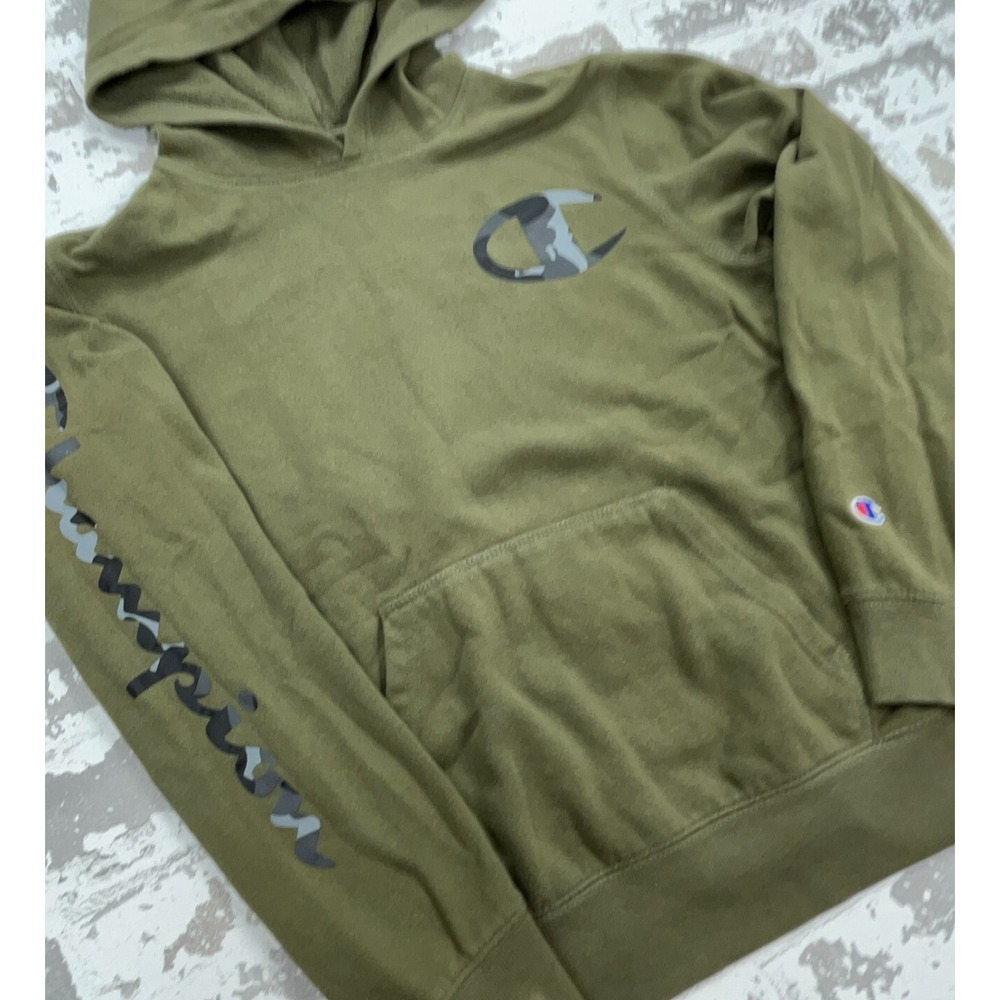 Champion Hoodie Boys Large Green Sweatshirt Sweater Spell Out‎ Logo Youth Olive - Picture 3 of 11